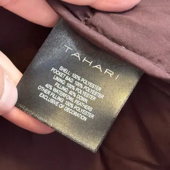 Tahari Puffer Coat Womens S Merlot Down Waterfowl Quilted Belted Winter Outdoor - Picture 8 of 8